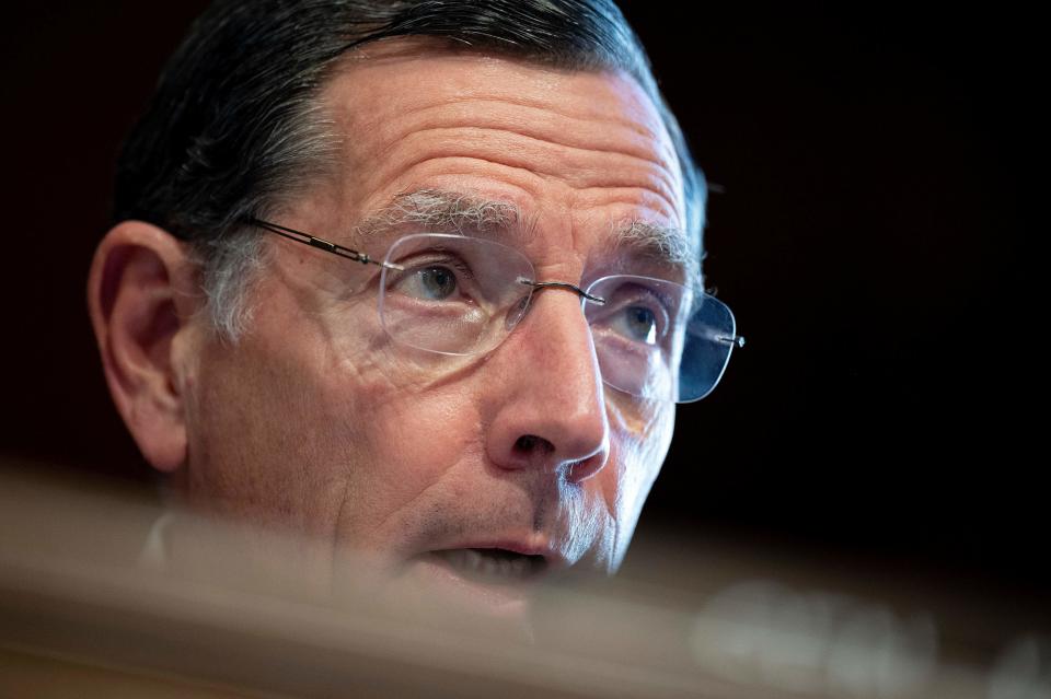 Sen. John Barrasso (R-Wyo.) questions Haaland at a committee hearing on her nomination. (Photo: JIM WATSON/POOL/AFP via Getty Images)