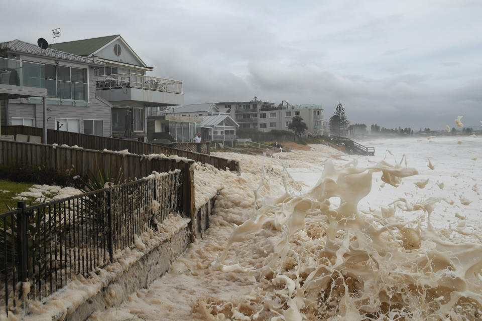 Beachfront homes in Collaroy are lashed by the ocean amid the storm. Source: AAP