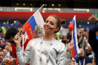 <p>A Russian fan during the 2018 FIFA World Cup Russia group A match between Russia and Saudi Arabia at Luzhniki Stadium on June 14, 2018 in Moscow, Russia. (Photo by Allsport Co./Getty Images) </p>