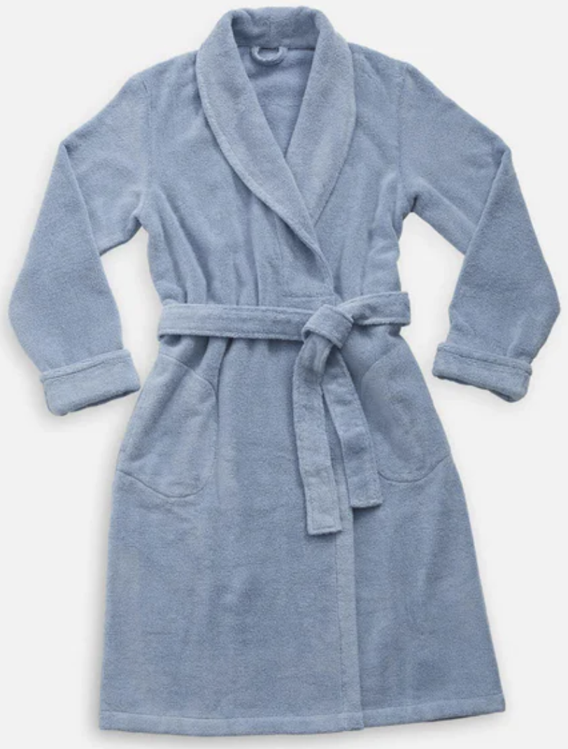 light blue plush robe with belt
