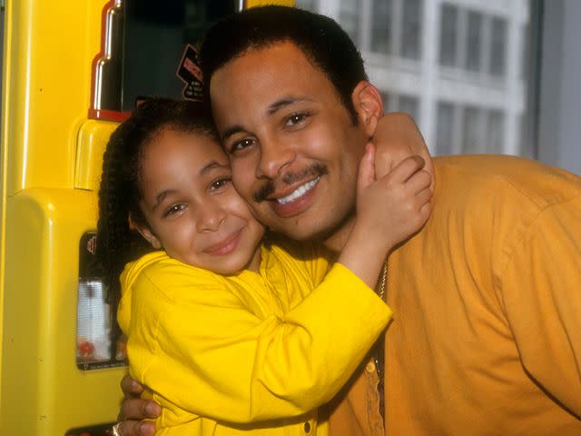 <p>Al Pereira/Michael Ochs Archives/Getty</p> Raven Symone and her father Christopher Pearman at Soundtracks Studios on May 15, 1992 in New York City.