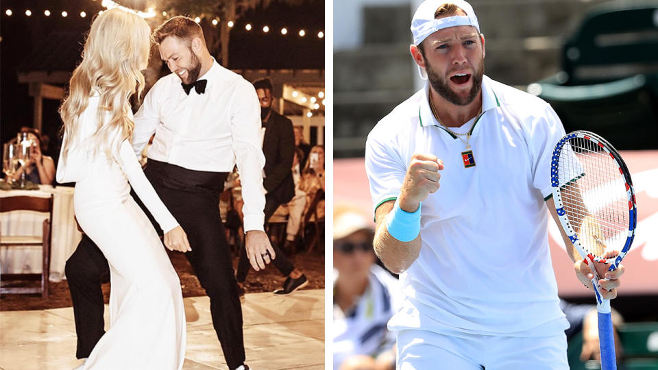 American tennis star Jack Sock's recent wedding, where attendees did not appear to wear masks, has raised eyebrows among fans as the Australian Open's harsh quarantine requirements have been revealed. Pictures: Instagram/Getty Images