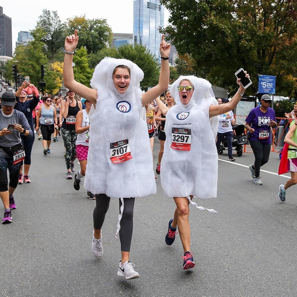 Thyme Sullivan, the co-founder of TOP the organic project, which sells period products, ran the Reebok 10k in Boston dressed as a tampon.<span class="copyright">Courtesy Thyme Sullivan</span>