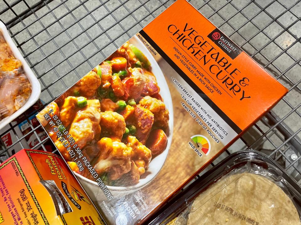 A box of Eastwest Cuisine vegetable-and-chicken curry.