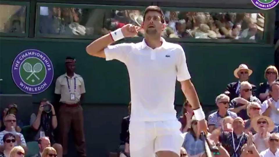 Novak Djokovic after saving a break point. (Image: @Wimbledon)