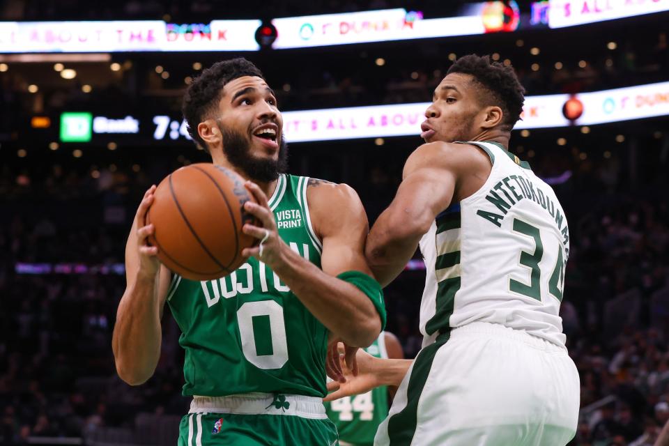 Jayson Tatum is ninth in the NBA in scoring average, while Giannis Antetokounmpo is fourth.