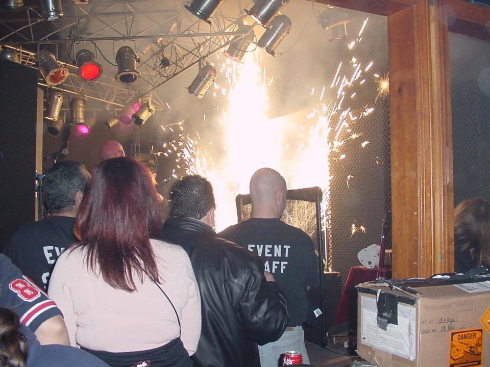 The Derderians have always maintained that they never gave the band permission to use pyrotechnics.   According to author Scott James, Great White had reportedly used a large pyro display without permission at other clubs, including just days before the fire at a show in New Jersey.  / Credit: Dan Davidson