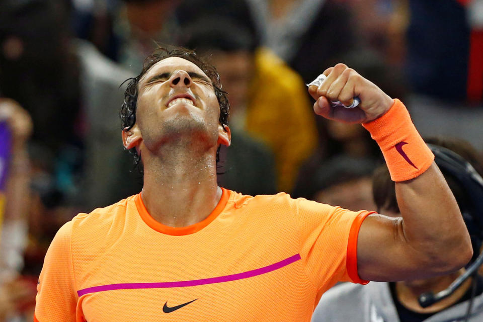 Rafael Nadal celebrates in Beijing, China