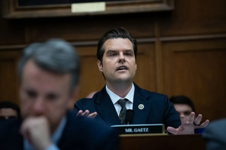 Matt Gaetz is seen at Tuesday’s hearing of the House Judiciary Committee as Attorney General Merrick Garland appears before the panel (Middle East Images/AFP via Getty)