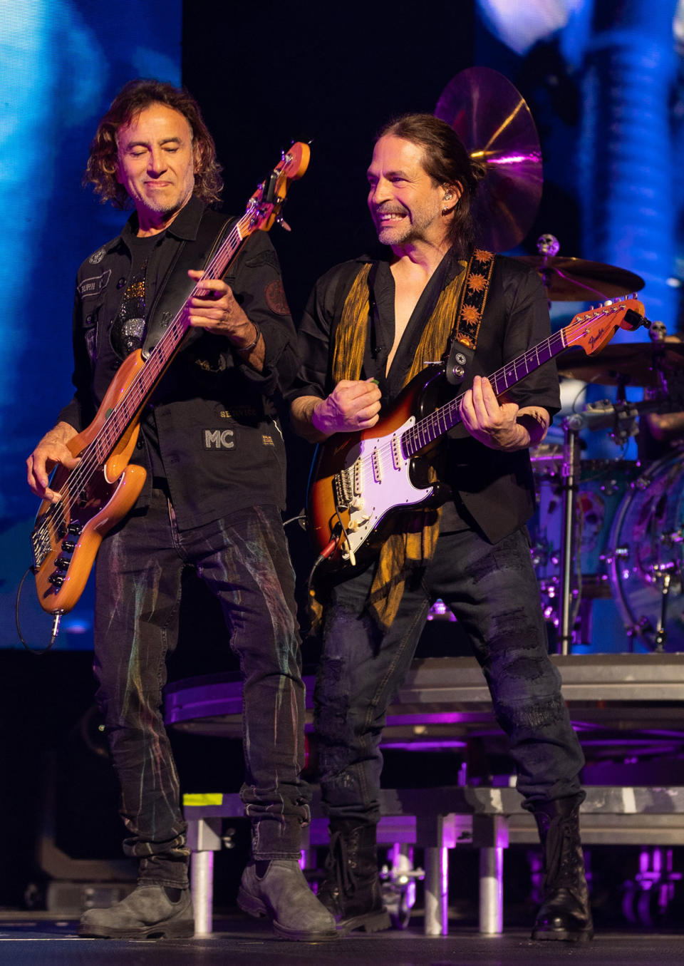 Juan Calleros, left, and Sergio Vallín onstage at Toyota Center on March 30, 2023 in Houston, TX.