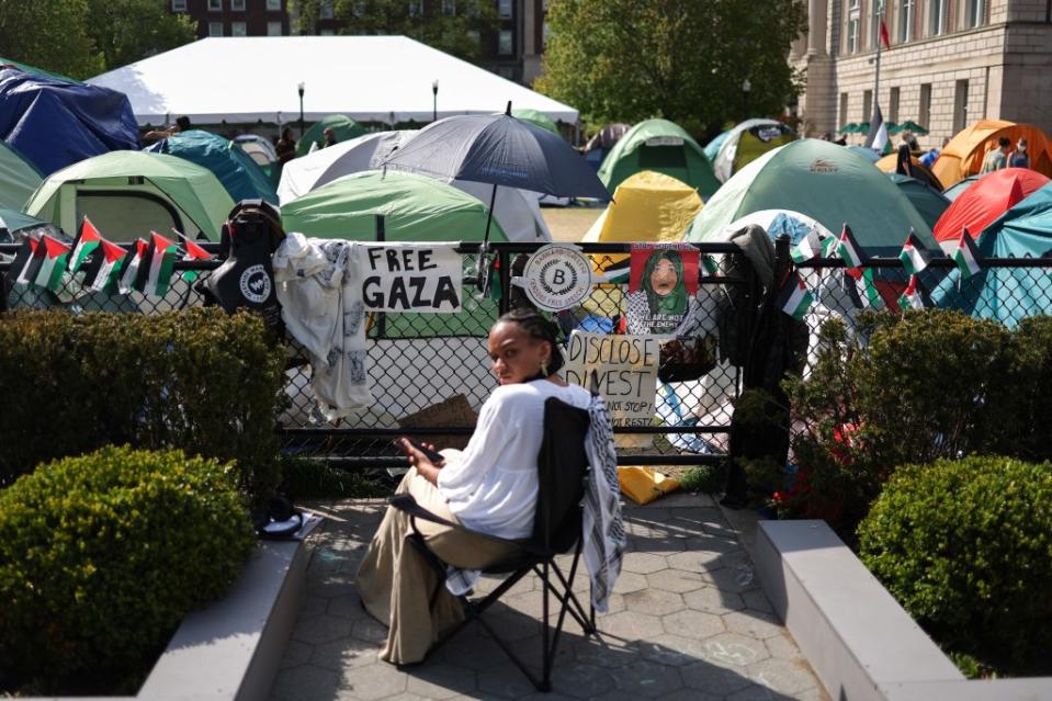 Columbia has warned students that they will be suspended if they don’t clear out the encampment by 2 p.m. on Monday. Photo by CHARLY TRIBALLEAU/AFP via Getty Images