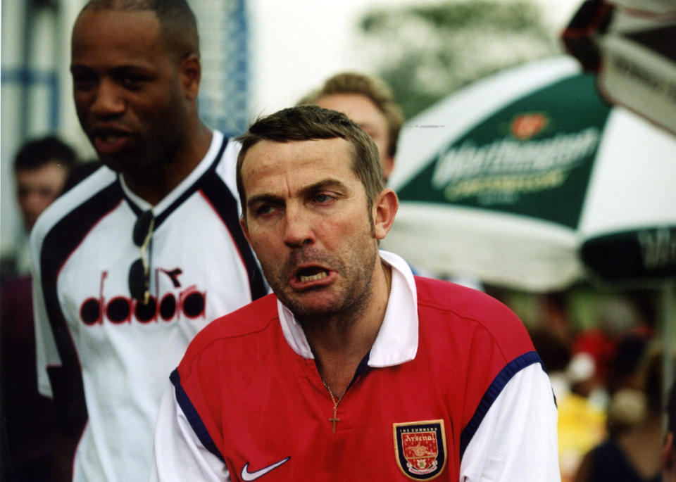 Comic Bradley Walsh at the Dreamcast Millennium Cup 5-a-side Football Challenge, Tottenham, London. (Photo by Tom Hevezi - PA Images/PA Images via Getty Images)