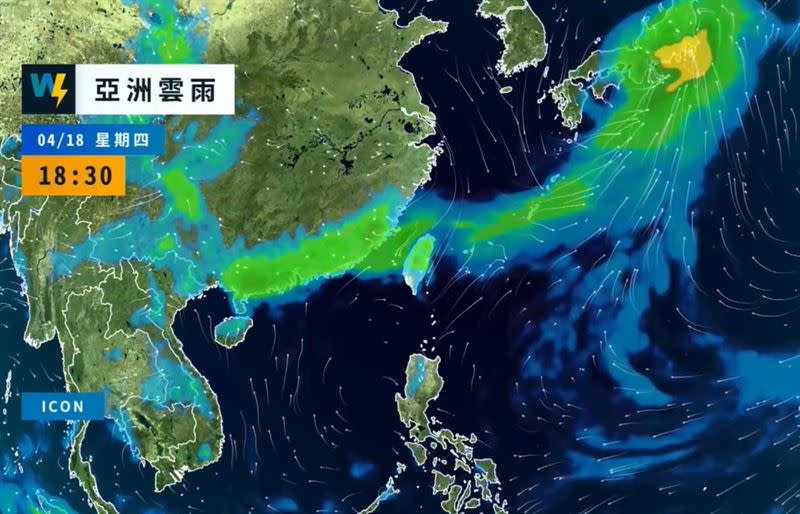 下周四鋒面較強，中北部需注意較大雷陣雨及強陣風。（圖／翻攝自天氣風險 WeatherRisk 臉書）