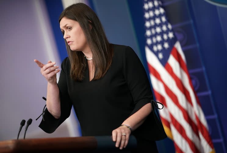 Deputy White House press secretary Sarah Huckabee Sanders answers questions during a press briefing at the White House on July 10, 2017