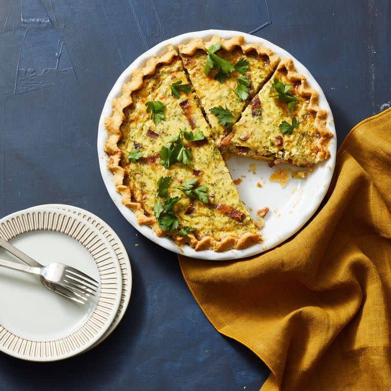 quiche lorraine on a white plate