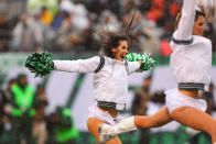 <p>New York Jets FlightCrew Cheerleaders perform during the National Football League game between the New York Jets and the Atlanta Falcons on October 29, 2017, at Met Life Stadium in East Rutherford, NJ. (Photo by Rich Graessle/Icon Sportswire via Getty Images) </p>