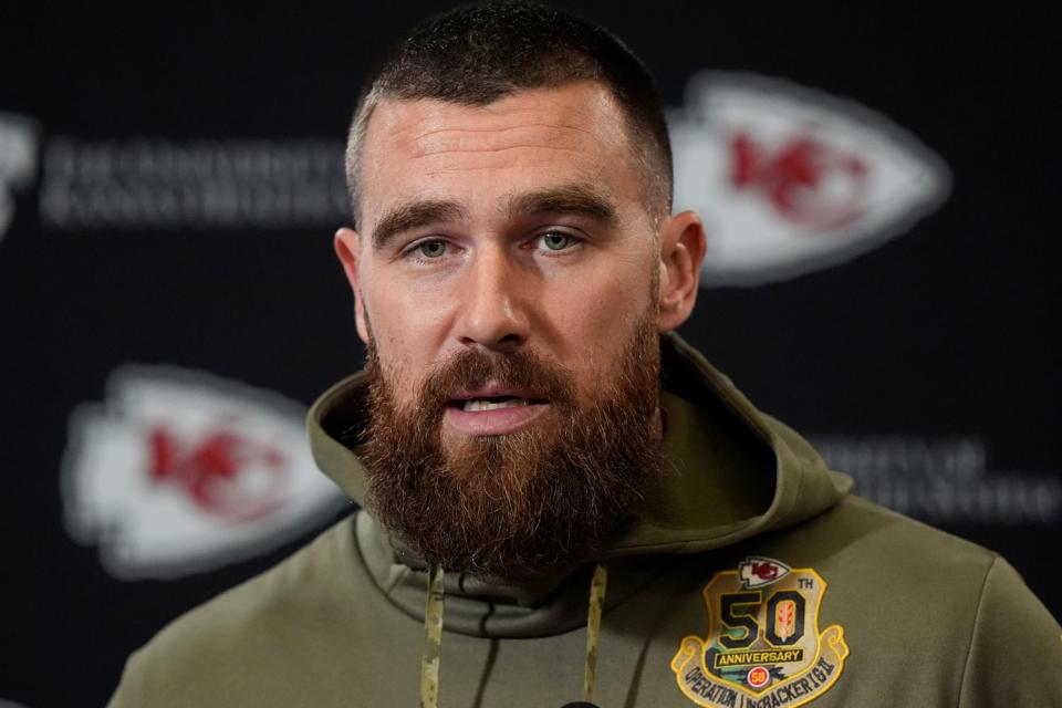 <p>AP Photo/Charlie Riedel</p> Travis Kelce is set to host 