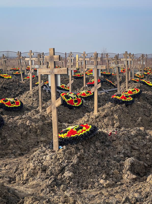 Graves of Russian Wagner Russian mercenary group fighters in Krasnodar region
