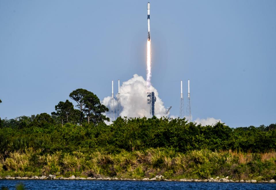 A SpaceX Falcon 9 rocket lifts off April 28 from Cape Canaveral Space Force Station carrying a payload of 23 Starlink satellites.