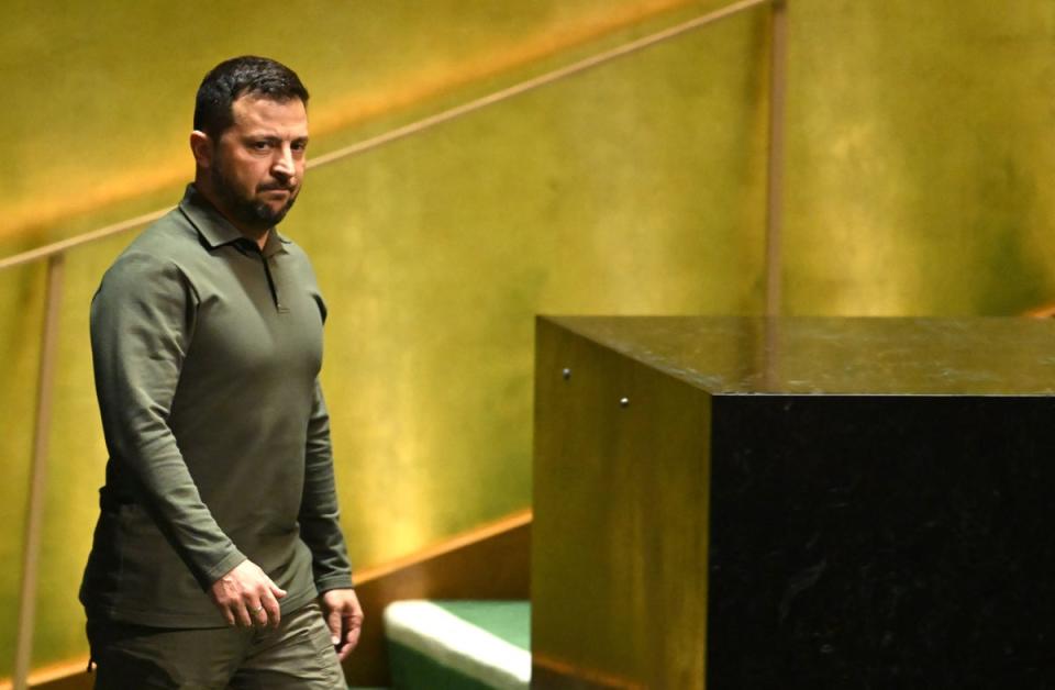 Ukrainian President Volodymyr Zelensky arrives to address the 78th United Nations General Assembl (AFP via Getty Images)