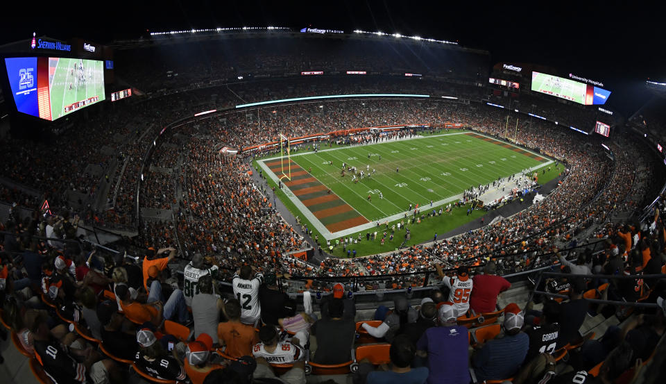 The New York Jets play the Cleveland Browns at FirstEnergy Stadium during the first half of an NFL football game Thursday, Sept. 20, 2018, in Cleveland. (AP Photo/David Richard)