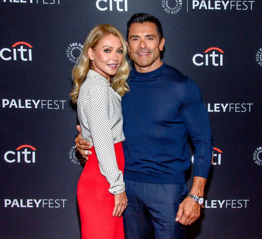 <p>Roy Rochlin/Getty </p> Kelly Ripa and Mark Consuelos attend "Live with Kelly and Mark" at PaleyFest NY 2023 at The Paley Museum on October 11, 2023 in New York City