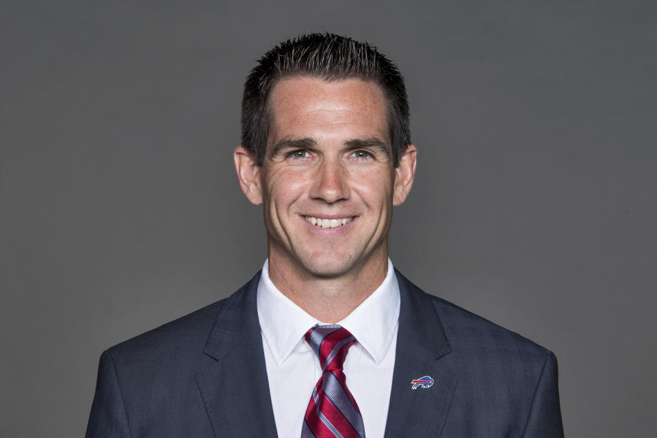 FILE - Joe Schoen of the Buffalo Bills NFL football team is shown in Orchard Park, N.Y., May 17, 2017. The New York Giants have hired Buffalo Bills assistant general manager Joe Schoen as their new general manager. Co-owners John Mara and Steve Tisch made the announcement Friday, Jan. 21, 2022. (AP Photo, File)