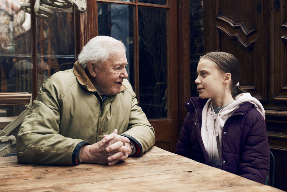 Sir David Attenborough with Greta Thunberg. (BBC Studios / PBS)