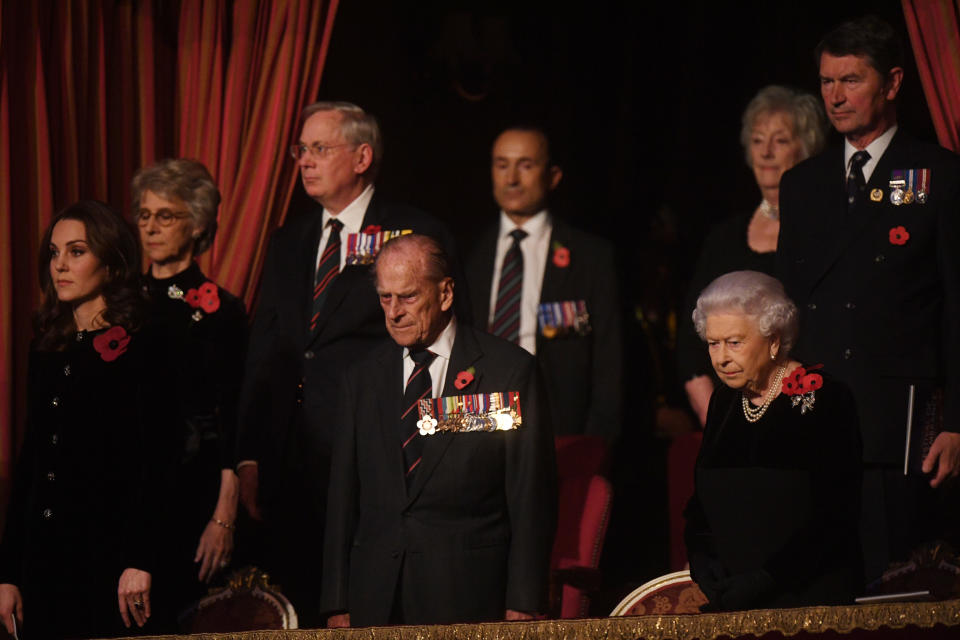 The Duchess of Cambridge, the Duke of Edinburgh and the Queen at the Festival of Remembrance 2017 (Getty)