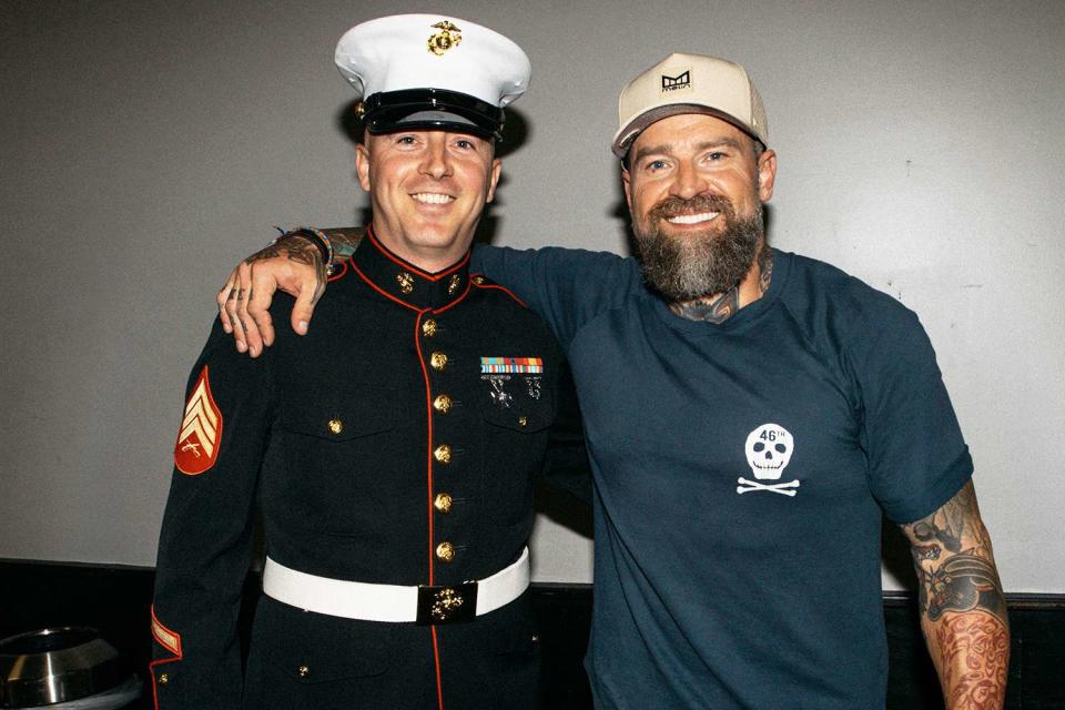 <p>Tyler Lord</p> Zac Brown meeting a veteran USMC Sergeant Michael Henley