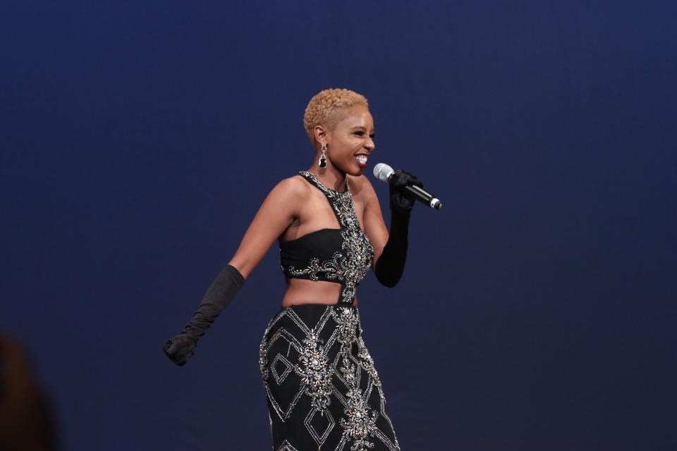 Miss Milan Crown and Scepter Kaylah Johnson, a University of Memphis graduate, sings during the talent portion of the Miss Tennessee Scholarship Competition on Saturday, June 25, 2022, at the Cannon Center in Downtown Memphis.