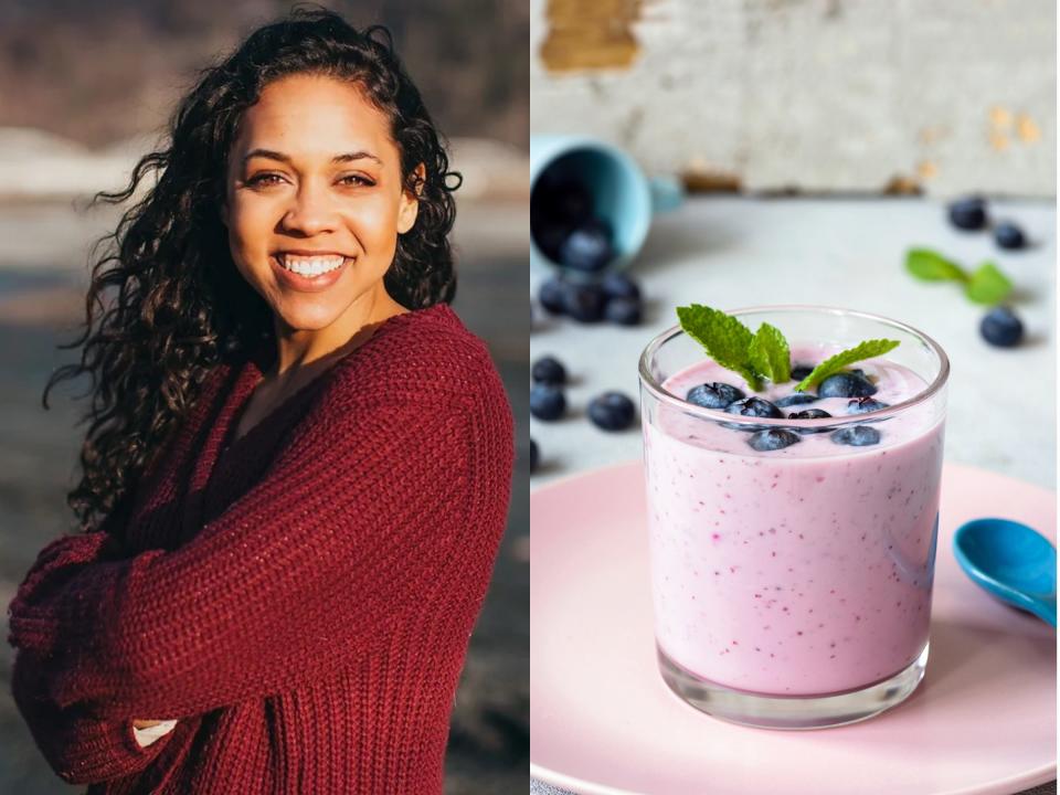 Danielle Smith and a blueberry protein smoothie