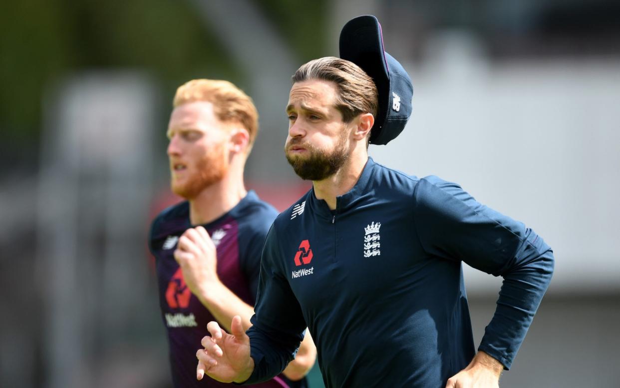 Chris Woakes of England warms up during a England Nets Session at Emirates Old Trafford on August 03, 2020 - Gareth Copley/Getty Images