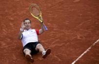 Tennis - French Open - Roland Garros - Kei Nishikori of Japan v Richard Gasquet of France - Paris, France - 29/05/16. Gasquet celebrates. REUTERS/Jacky Naegelen