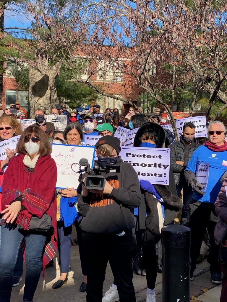 William Paterson University staff, faculty and students protesting layoffs on Nov. 19, 2021.