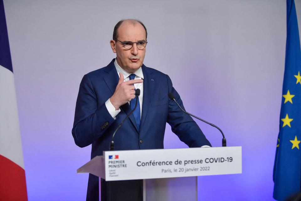 French Prime Minister Jean Castex gives a press conference on the ongoing Covid-19 situation, in Paris, on Thursday (Getty Images)