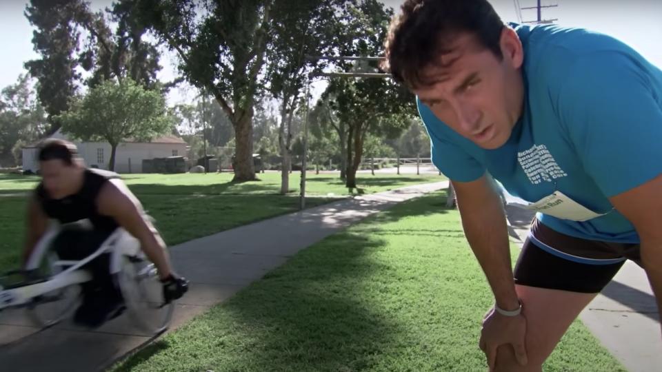 Steve Carell tired from running in The Office