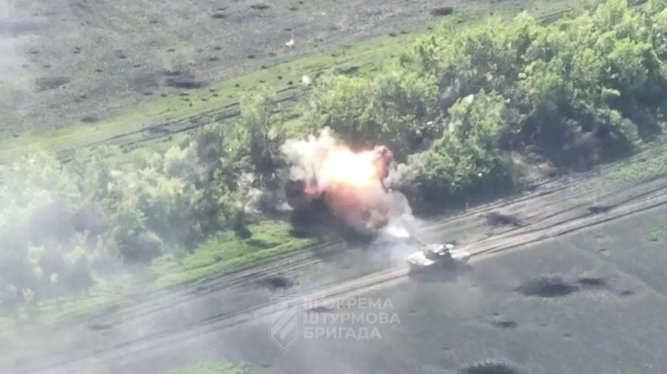 View of a military vehicle as Ukrainian forces destroy Russian positions in direction of Bakhmut, near Klischiivka, Donetsk Region, Ukraine, in this screengrab taken from a video released on June 4, 2023.     3rd Assault Brigade / Ukrainian Armed Forces Press Service/Handout via REUTERS    THIS IMAGE HAS BEEN SUPPLIED BY A THIRD PARTY. MANDATORY CREDIT