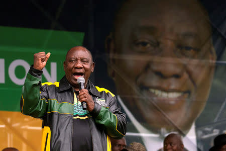 South African President Cyril Ramaphosa speaks during an African National Congress (ANC) election rally in Tongaat, near Durban, South Africa, May 4, 2019. REUTERS/Rogan Ward/File Photo