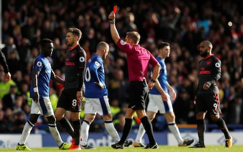 Idrissa Gueye is sent off in the second half - Credit: Action Images via Reuters