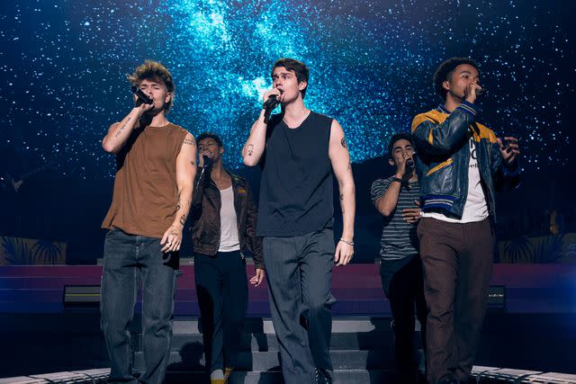 <p>Alisha Wetherill/Prime</p> August Moon: Nicholas Galitzine as Hayes Campbell, Raymond Cham Jr. as Oliver, Jaiden Anthony as Adrian, Viktor White as Simon and Dakota Adan as Rory in 'The Idea of You'