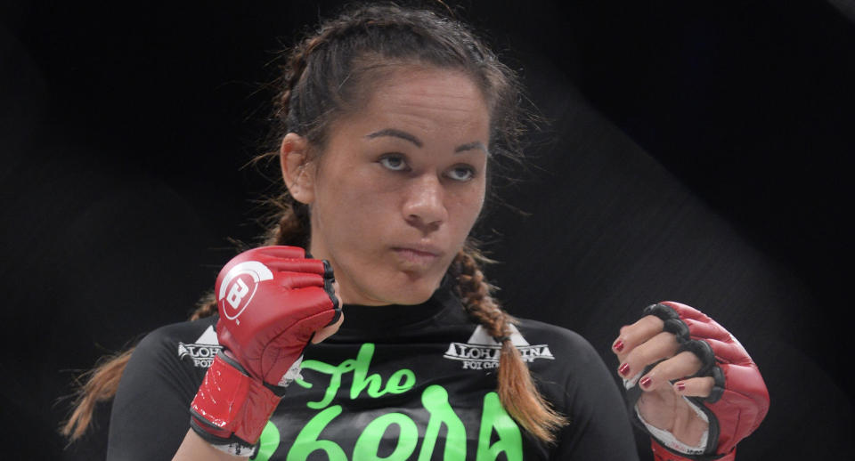 On Saturday, women’s flyweight champion Ilima-Lei Macfarlane will headline Bellator’s first show in Hawaii when she defends her title against Valerie Letourneau. (Getty Images)