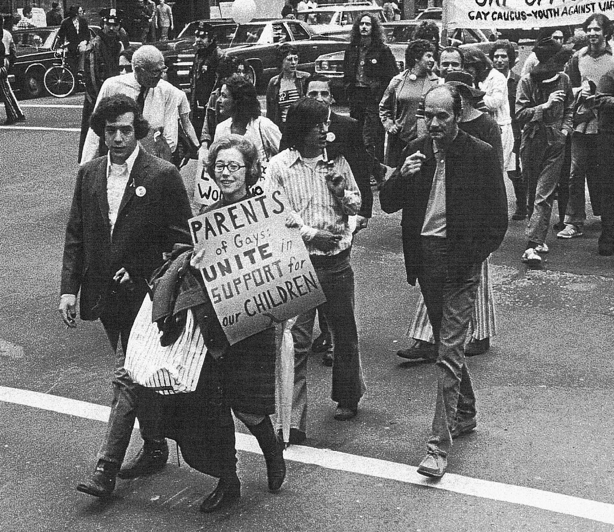 Jeanne Manford marches with her son Morty in the New York City Christopher Street Liberation Day Parade (PFLAG)