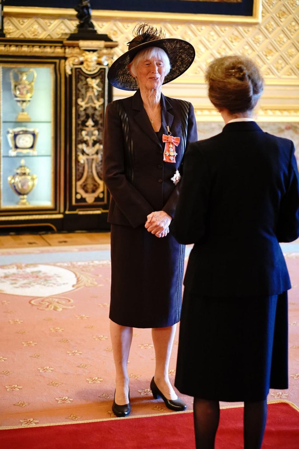 Baroness Campbell of Loughborough is made a Dame Commander of the British Empire by the Princess Royal at Windsor Castle (Jonathan Brady/PA) (PA Wire)