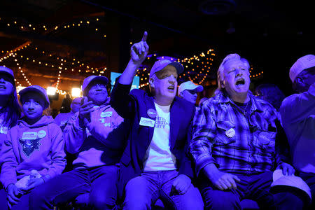 Supporters react to polling results at the United Conservative Party (UCP) provincial election night headquarters in Calgary, Alberta, Canada April 16, 2019. REUTERS/Chris Wattie