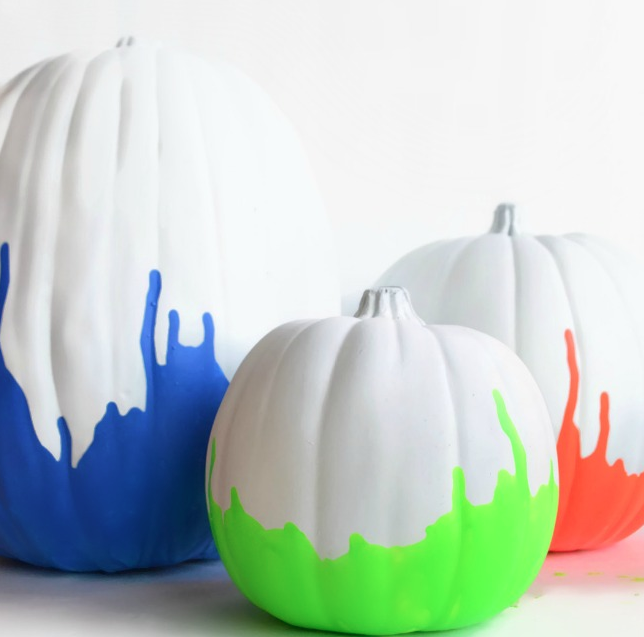 Neon-paint-dipped pumpkins are totally rad