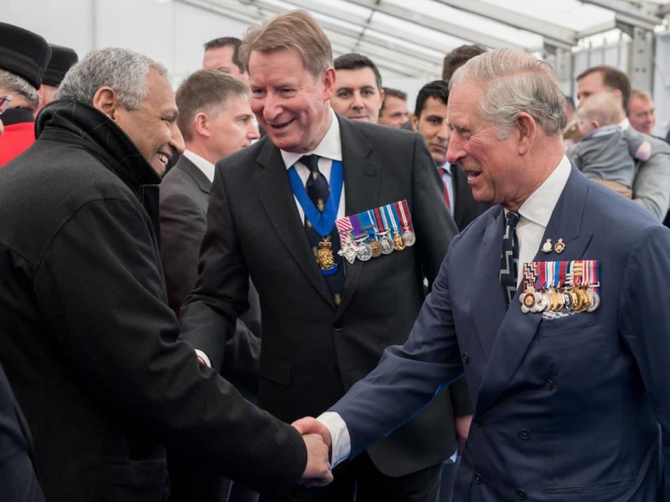The King, who was then the Prince of Wales, meeting Mr Al-Duwaisan during a reception on Horse Guards Parade (Christopher Radcliffe/PA) (PA Archive)
