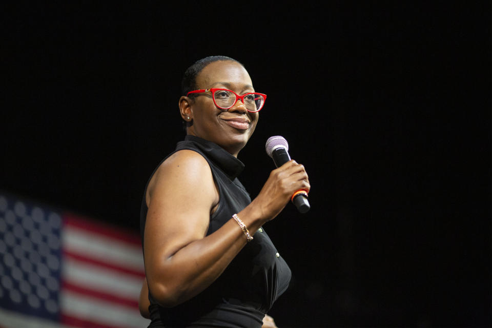 Former Ohio state Sen. Nina Turner (D) has picked up a key endorsement in her bid to succeed Rep. Marcia Fudge (D), who will vacate her seat upon her soon-to-happen Senate confirmation to serve as secretary of the Housing and Urban Development Department. (Photo: David McNew via Getty Images)