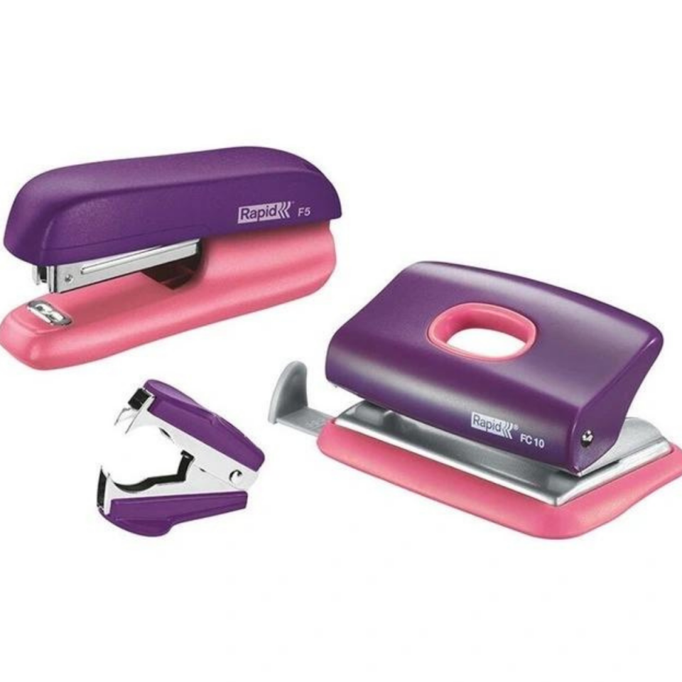 Purpke F5 Home/Office Mini Set w/Stapler/Staples/Staple Remover/Punch Hole set from Myer