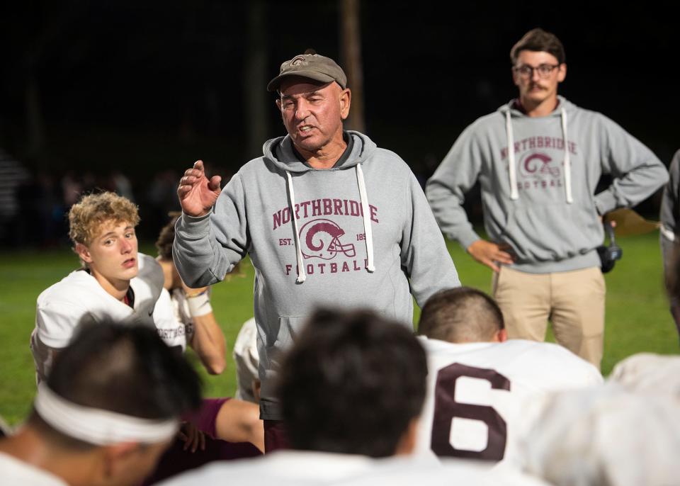 Northbridge coach Ken LaChapelle's chats with his team after Friday night's victory.